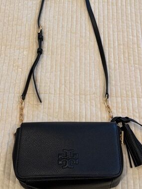 Tory Burch Black Leather Crossbody Bag with Tassel - Women's Shoulder Bag